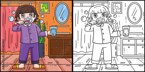 Dental Care Child Brushing Teeth Illustration