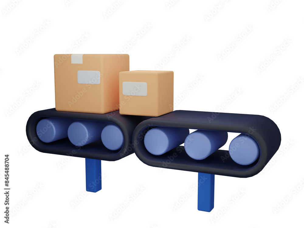 Two boxes on a conveyor belt with a transparent background. Two boxes on a conveyor belt with a transparent background.
