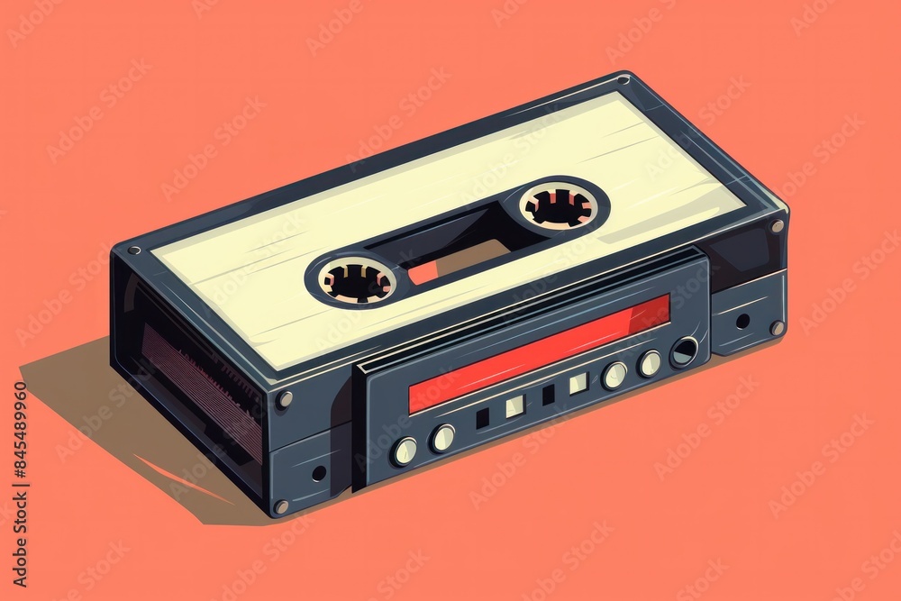Fototapeta premium vector An audio cassette lying on a horizontal surface.