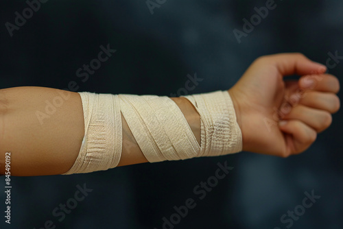 Generated AI image of broken limb and gypsum bandage on hand