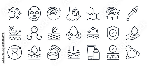Skin care editable stroke outline icons set isolated on white background flat vector illustration. Pixel perfect. 64 x 64.