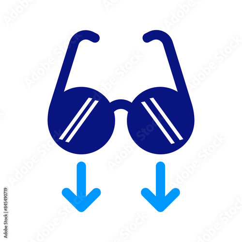 Visual impairment, glasses, downward arrows, low vision, eyesight reduction, accessibility symbol, eye protection, vision aid, limited sight.