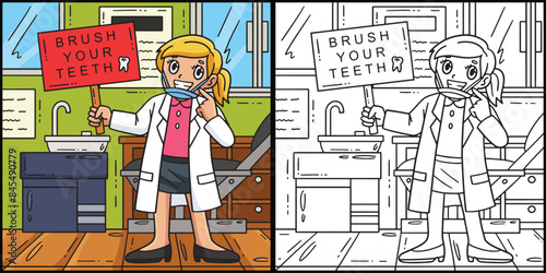 Dental Care Brush Your Teeth Coloring Illustration