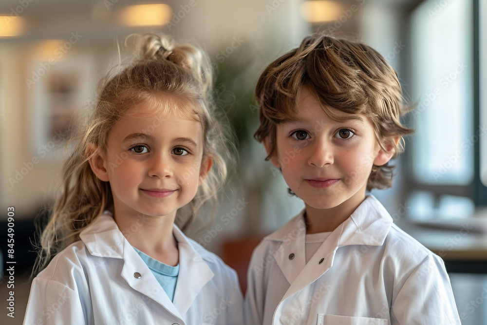 AI generated photo of child wearing doctor costume like adults AI generated photo of child wearing doctor costume like adults