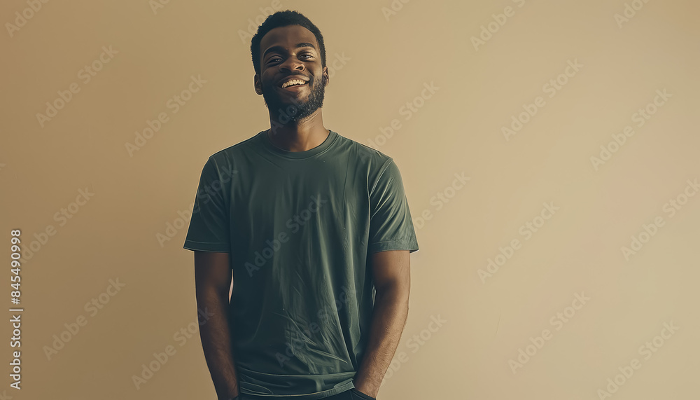 Obraz premium A man with a green shirt is smiling and looking at the camera