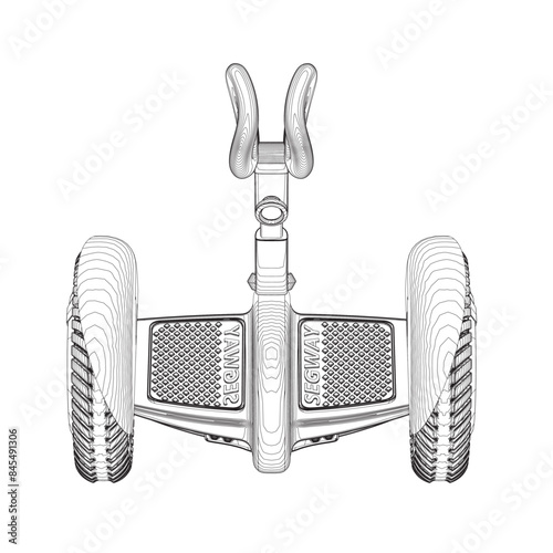 Contour Gyroscooter vector illustration. Cartoon isolated personal electric smart transport, modern eco vehicle with battery and two wheels for city ride and mobility. 3D.