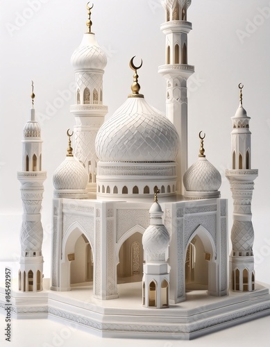 Wallpaper Mural Calligraphic illustration of Eid al-Adha and Eid Mubarak featuring a 3D mosque and lanterns on a white background., generative ai Torontodigital.ca