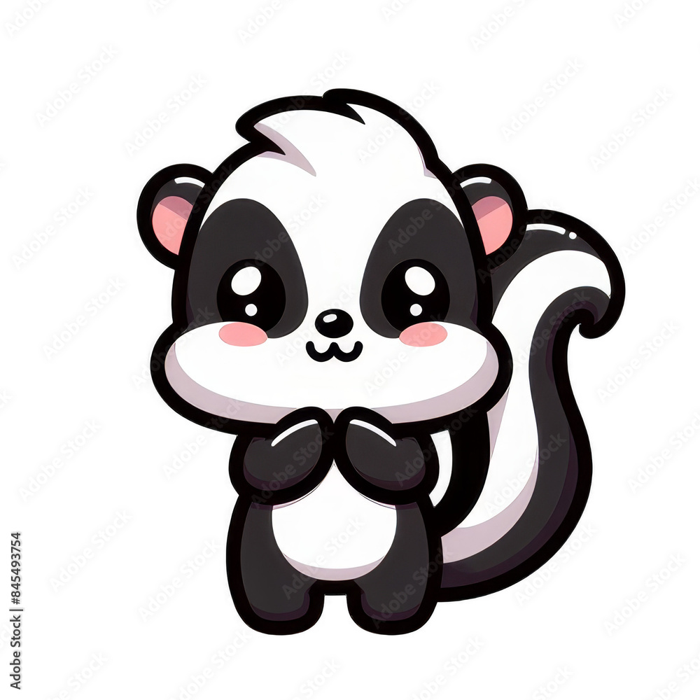 Naklejka premium A cute cartoon panda bear with a black and white face and a black and white tail