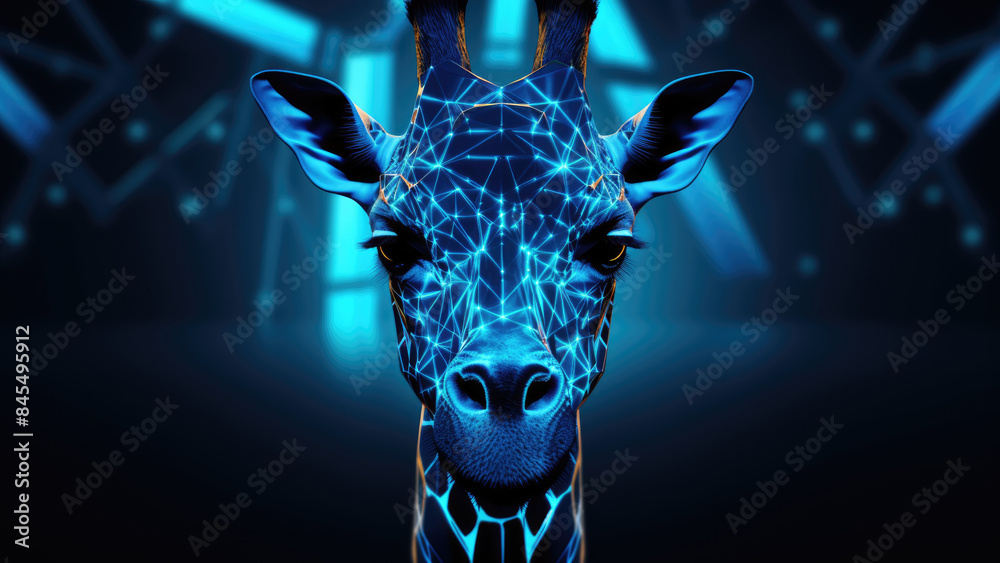 Futuristic Neon Giraffe Head Art with Glowing Effects
Futuristic Neon Giraffe Head Art with Glowing Effects