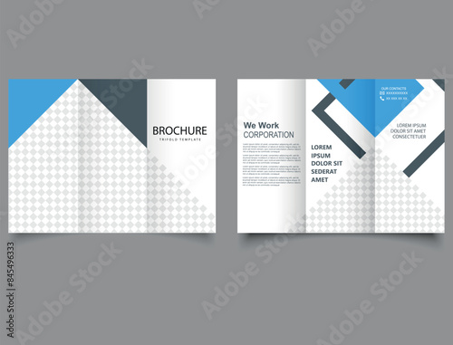 Blue trifold brochure template. Flyer for printing. Vector graphics. Corporate Tri fold brochure design, brochure flyer design, Vector .