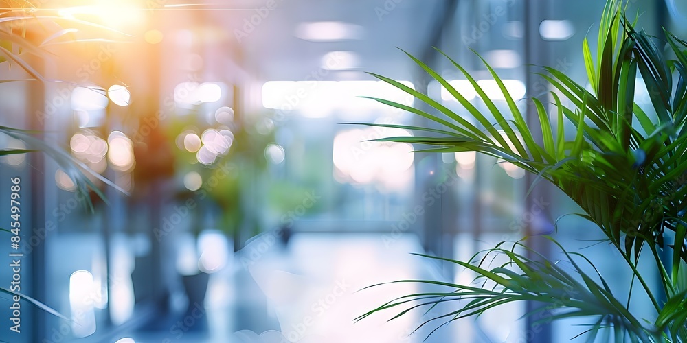 Image showcasing Modern eco-friendly office space promoting sustainability, health, and ...