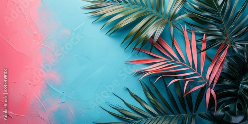 Tropical leaves on pink background with modern design