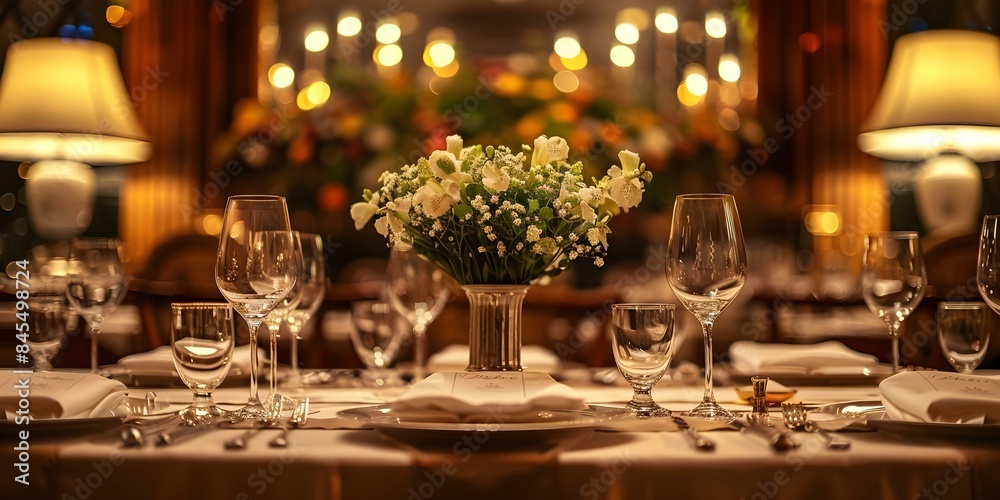 Exquisite Dining Table Setting with Elegant Menu Mockup for Special Occasions. Concept Table Setting, Menu Mockup, Special Occasions Exquisite Dining Table Setting with Elegant Menu Mockup for Special Occasions. Concept Table Setting, Menu Mockup, Special Occasions