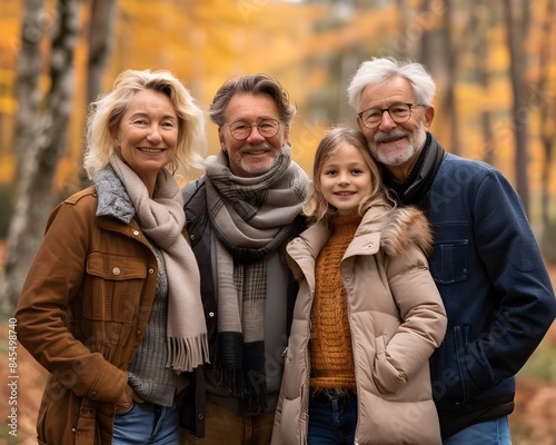 Family Enjoying Autumn Stroll in Cozy Forest