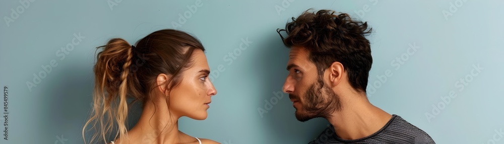 Fototapeta premium Tense Expressions of a Couple in Silent Argument Emotions and Body Language Concept