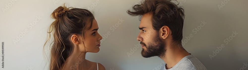 Fototapeta premium Tense Couple in Heated Yet Silent Argument Emotions and Expressions Concept with Copy Space