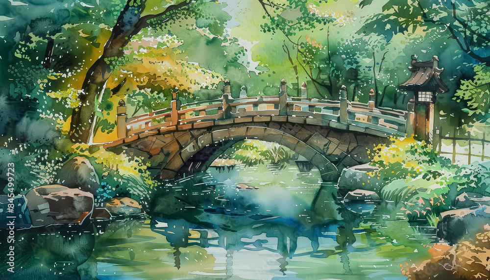 A bridge spans a river in a rural area A bridge spans a river in a rural area