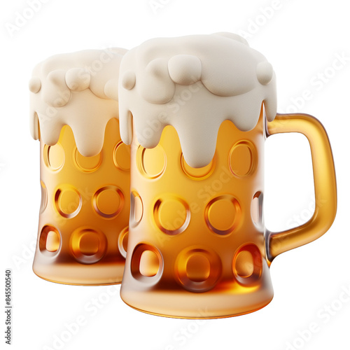 3D Toasting beer glasses. Oktoberfest beer festival. Two full mugs of alcohol with foam. Party celebration in pub. photo