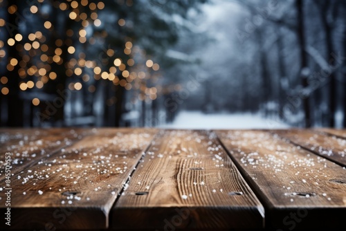 A rustic wooden table duste...