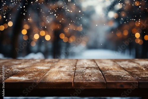 A rustic wooden table duste...