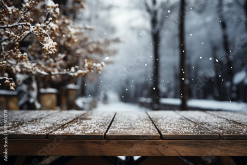 A rustic wooden table duste...