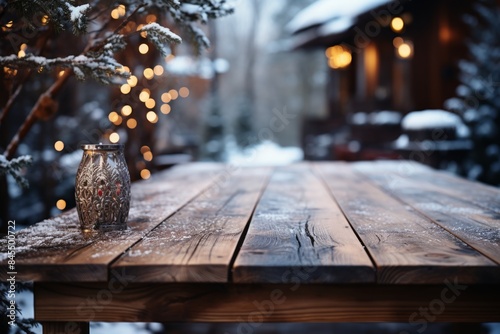 A rustic wooden table duste...