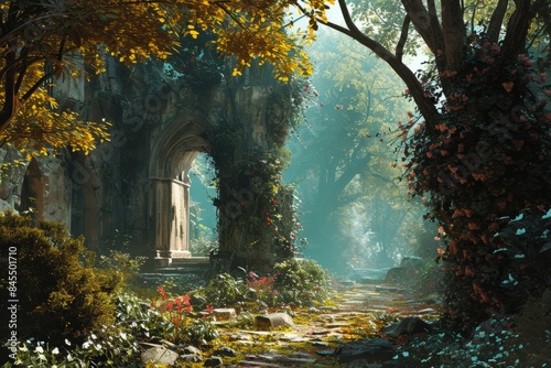 A serene forest scene at ni...