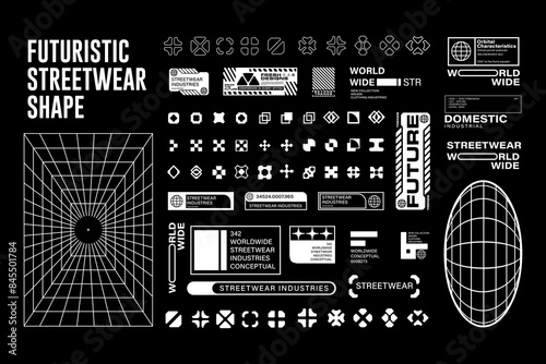 Futuristic streetwear cyberpunk shape element technology graphic vector design template