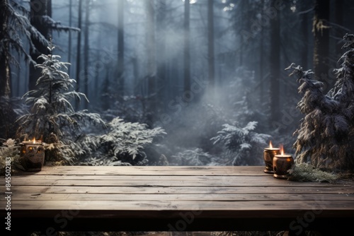 A rustic wooden table with ...