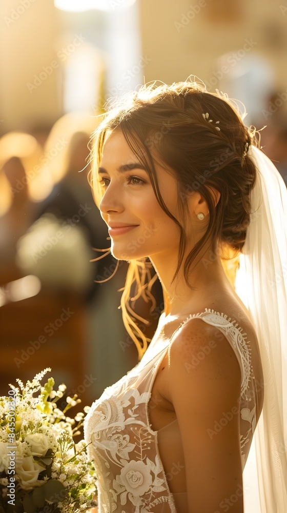 Naklejka premium Bride s Overwhelming Happiness While Walking Down the Aisle on her Wedding Day