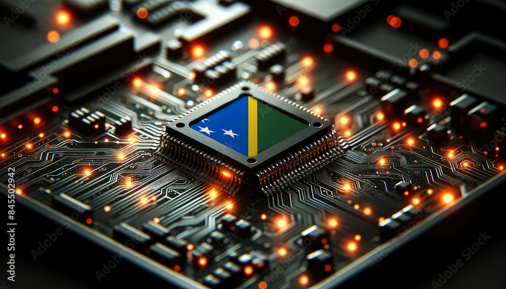 A microchip with the Solomon Islands flag embedded on a circuit board, symbolizing Solomon Islands technological innovation and advancement A microchip with the Solomon Islands flag embedded on a circuit board, symbolizing Solomon Islands technological innovation and advancement