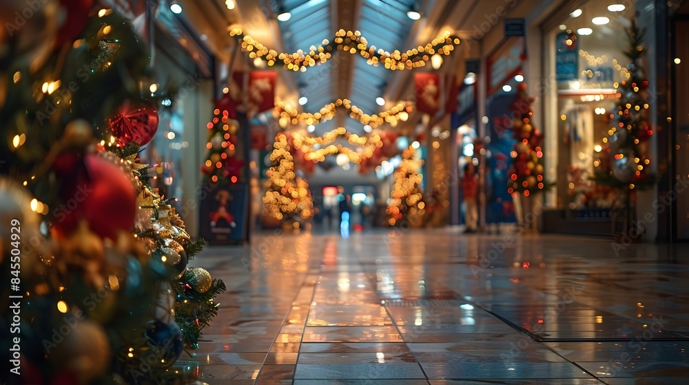 Festive Black Friday Scene at a Bustling Shopping Mall with Holiday Decor and Sale Banners Festive Black Friday Scene at a Bustling Shopping Mall with Holiday Decor and Sale Banners