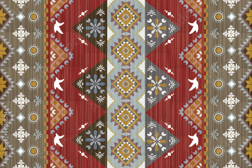 Carpet Ikat Navajo  tribal vector seamless pattern. Native American ornament. Ethnic South Western decor style. Ikat Boho geometric ornament. Vector seamless pattern. Mexican blanket, Woven carpet