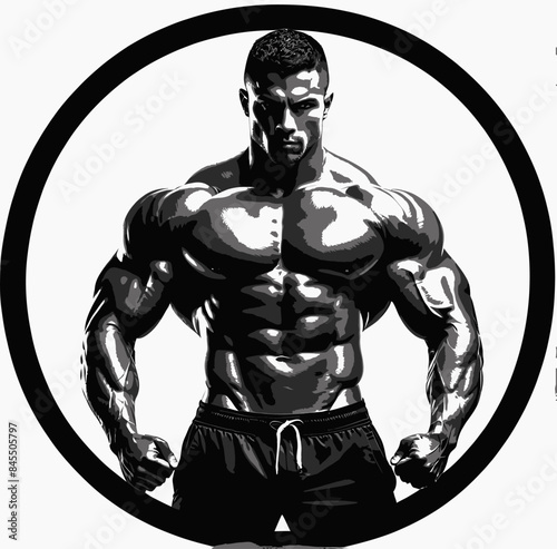 a man is posing in front of a circle