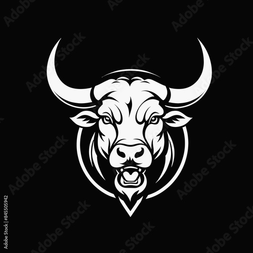 a bull's head with horns on a black background