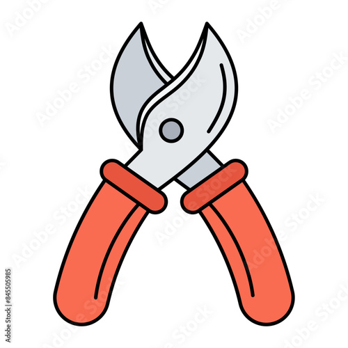 Pruning shears concept, secateurs or hand pruners vector outline design, Industrial EquipmentSymbol, 1st of May Sign,  International Workers Day stock illustration