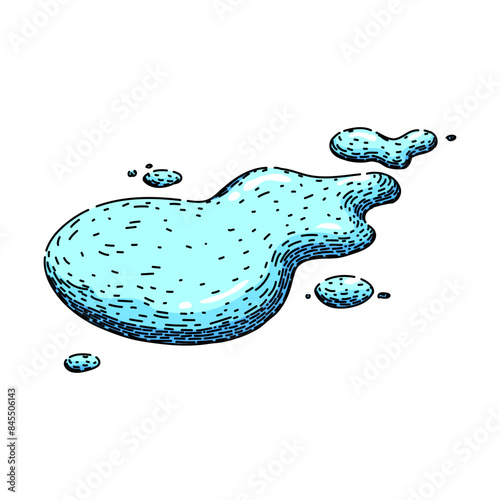 liquid water puddle hand drawn. splash drop, spill isolated, rain wet liquid water puddle vector sketch. isolated color illustration