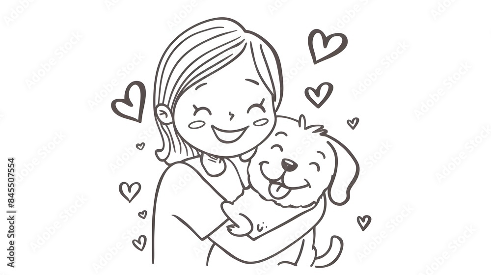 Joyful Woman Embracing Adorable Puppy in Loving Cartoon Joyful Woman Embracing Adorable Puppy in Loving Cartoon