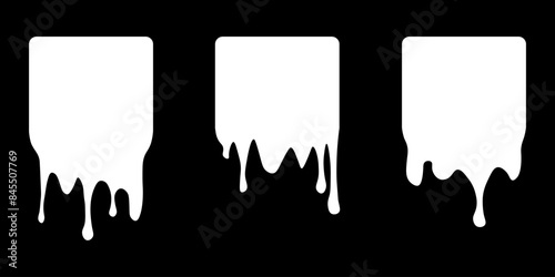 Set of drip square labels. Paint drip stickers. White paint liquid. White inkblot