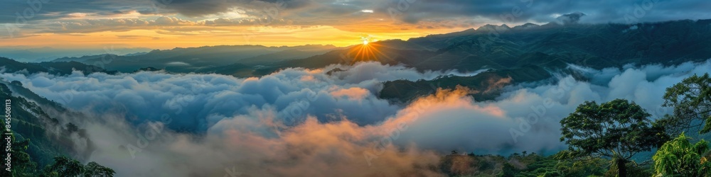 Hills at Sunset: Beauty of Reserva Nacional La Chimba, La Portada. Mountain Landscape with Sunlight and Cloud Layers Hills at Sunset: Beauty of Reserva Nacional La Chimba, La Portada. Mountain Landscape with Sunlight and Cloud Layers