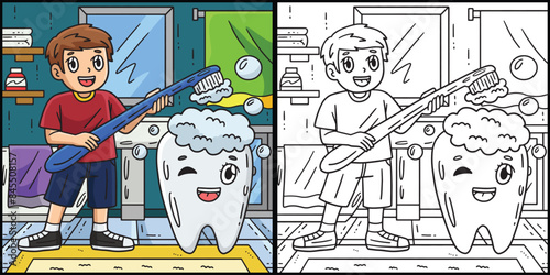 Dental Care Child Brush Giant Tooth Illustration