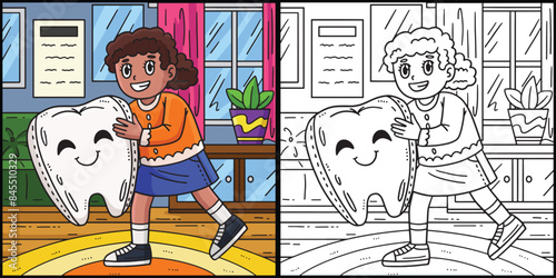 Dental Care Child Hugging Giant Tooth Illustration