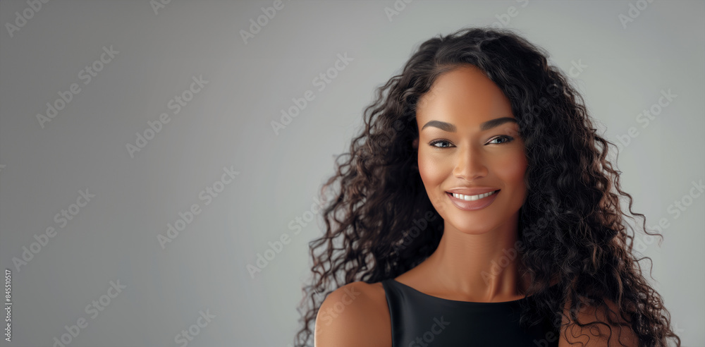 A woman with long, curly hair is smiling for the camera. the woman's smile conveys a sense of happiness. a professional, approachable, beautiful, mixed African American woman with long curly hair. A woman with long, curly hair is smiling for the camera. the woman's smile conveys a sense of happiness. a professional, approachable, beautiful, mixed African American woman with long curly hair.
