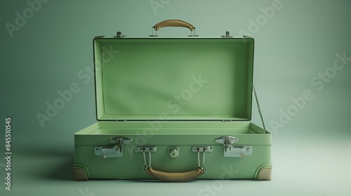 Interior of the light green suitcase, front view.