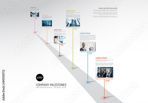 Modern road timeline template with some content blocks with sample photo placeholders