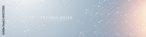 Abstract background with technology circuit board texture. Modern electronic motherboard texture. Engineering and communication concept for header, web banner, website, presentation.