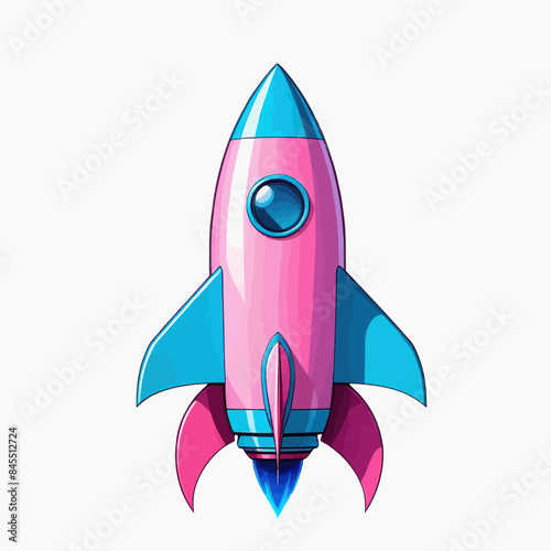 a pink and blue rocket ship with a white background