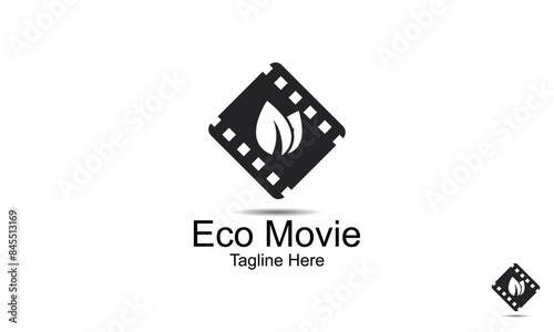 Eco-Movie Logo Design Template. Natural Film Logo.  movie and leaf logo combination. Cinema and eco symbol or icon. Unique film and organic logotype design template.