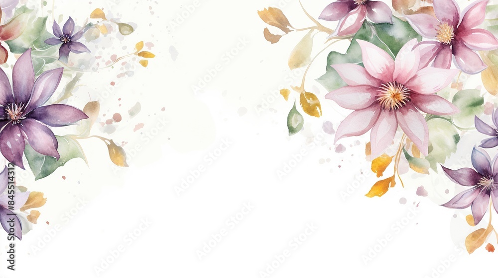 Fototapeta premium Watercolor Floral Border with Splashes