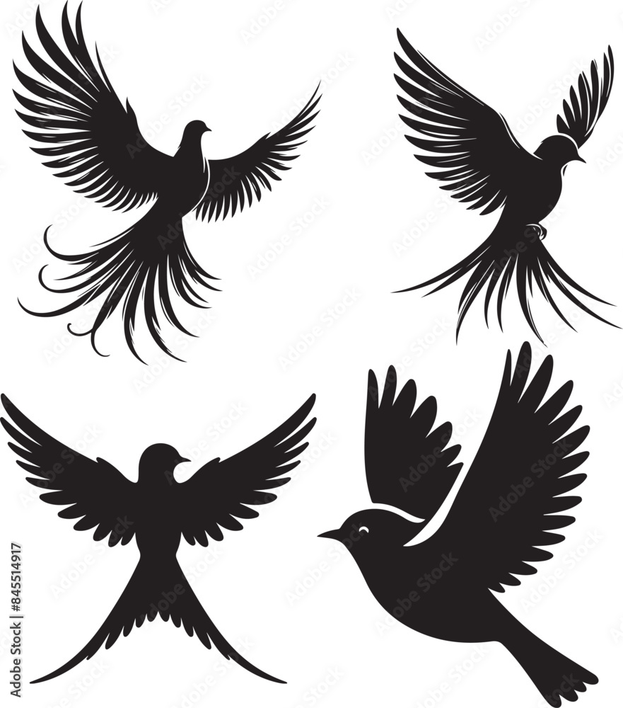 set of silhouettes of birds set of silhouettes of birds